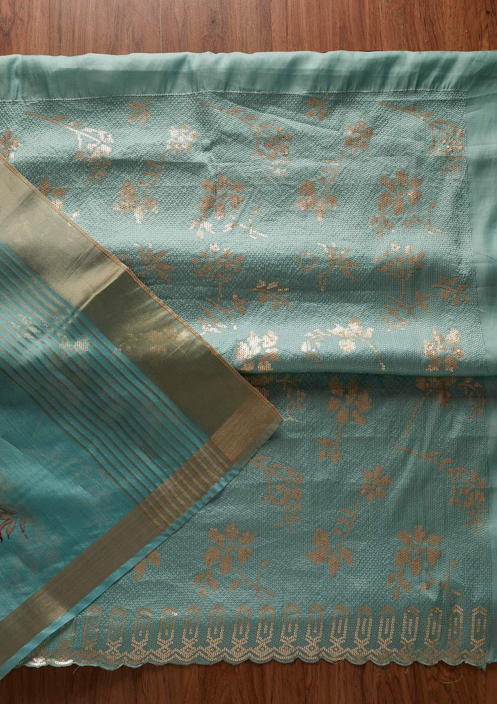 Sea Green Sequins Georgette Designer Unstitched Salwar Suit - koskii