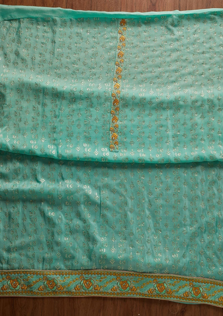 Sea Green Sequins Georgette Designer Unstitched Salwar Suit - koskii
