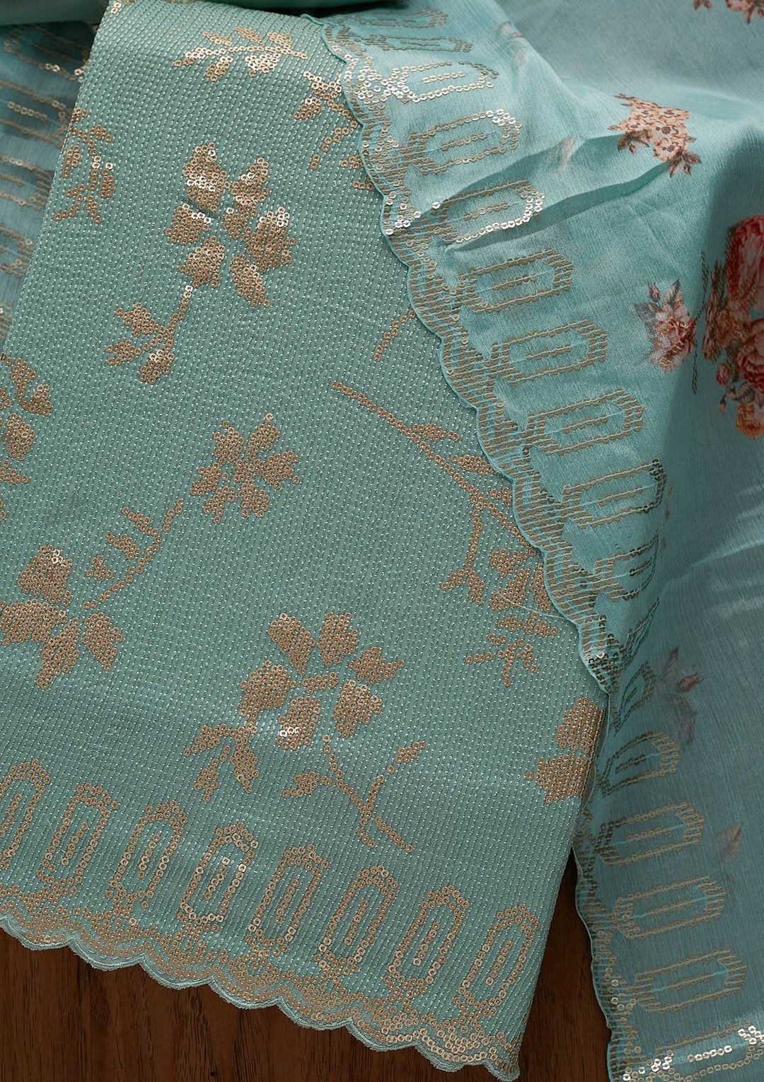 Sea Green Sequins Georgette Designer Unstitched Salwar Suit - koskii