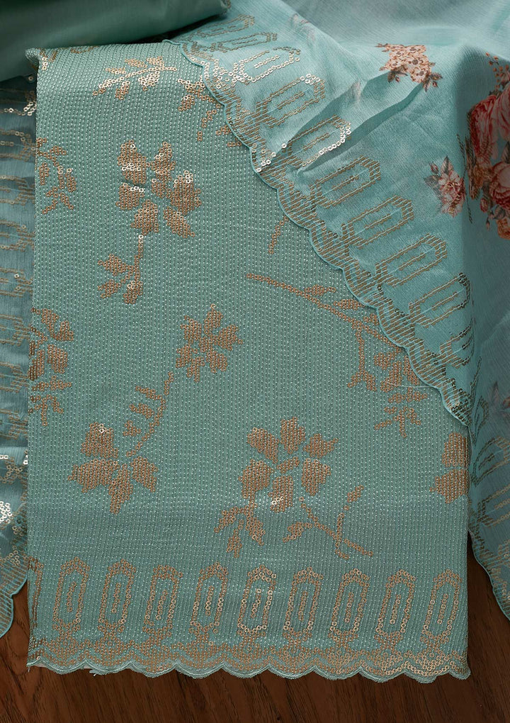Sea Green Sequins Georgette Designer Unstitched Salwar Suit - koskii