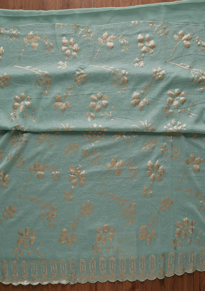 Sea Green Sequins Georgette Designer Unstitched Salwar Suit - koskii