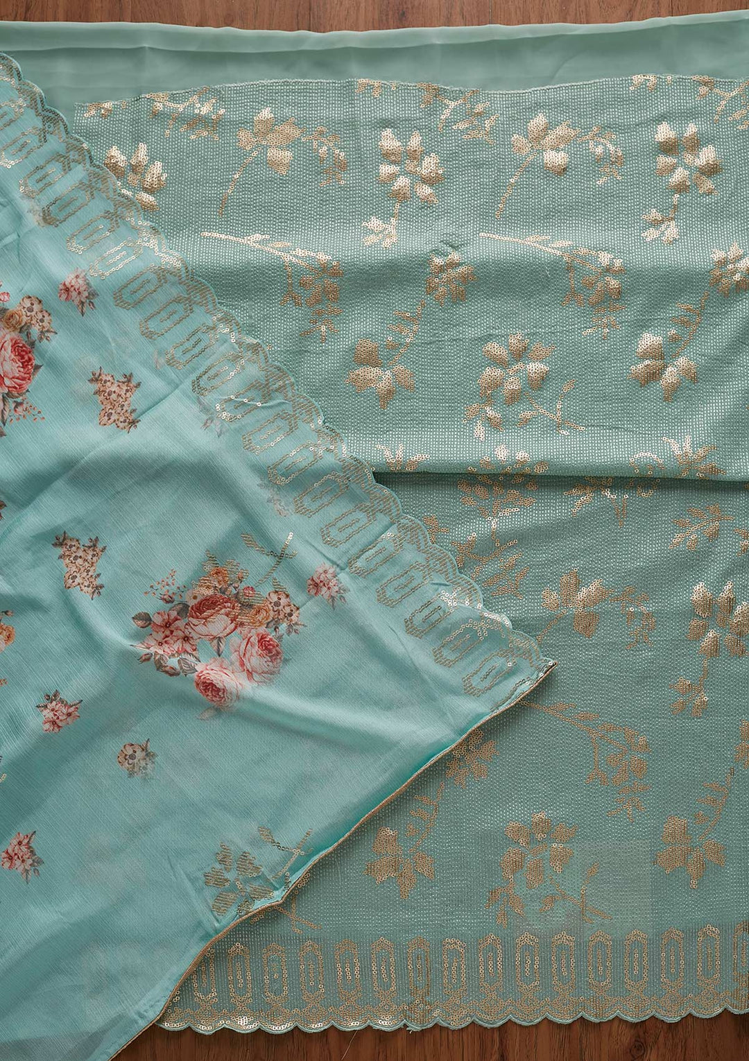 Sea Green Sequins Georgette Designer Unstitched Salwar Suit - koskii