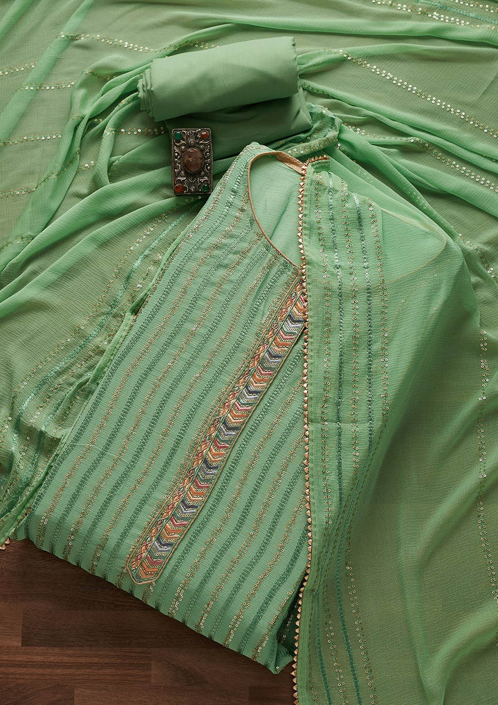 Sea Green Sequins Georgette Designer Unstitched Salwar Suit - Koskii