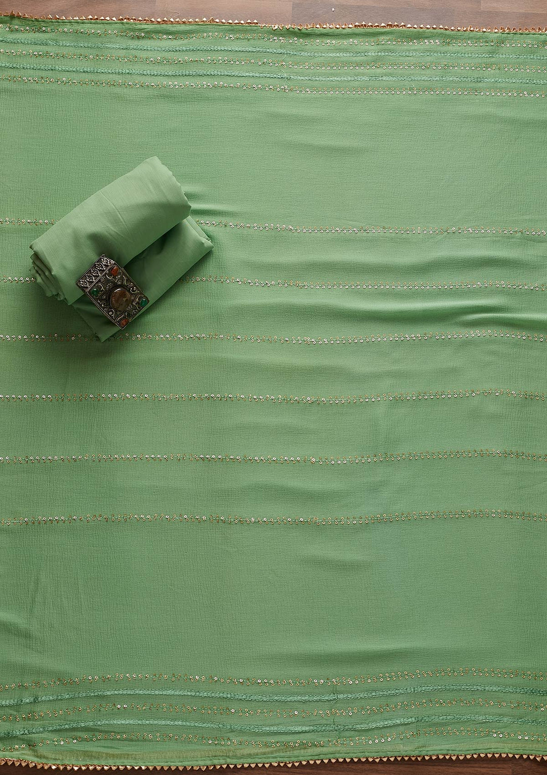 Sea Green Sequins Georgette Designer Unstitched Salwar Suit - Koskii