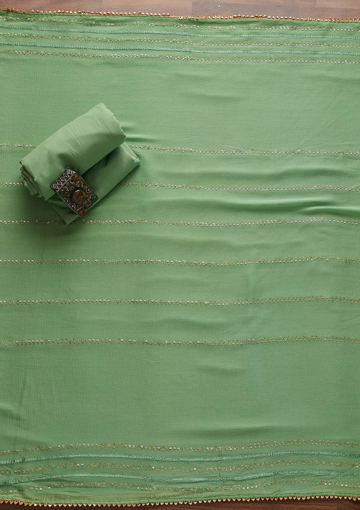 Sea Green Sequins Georgette Designer Unstitched Salwar Suit - Koskii