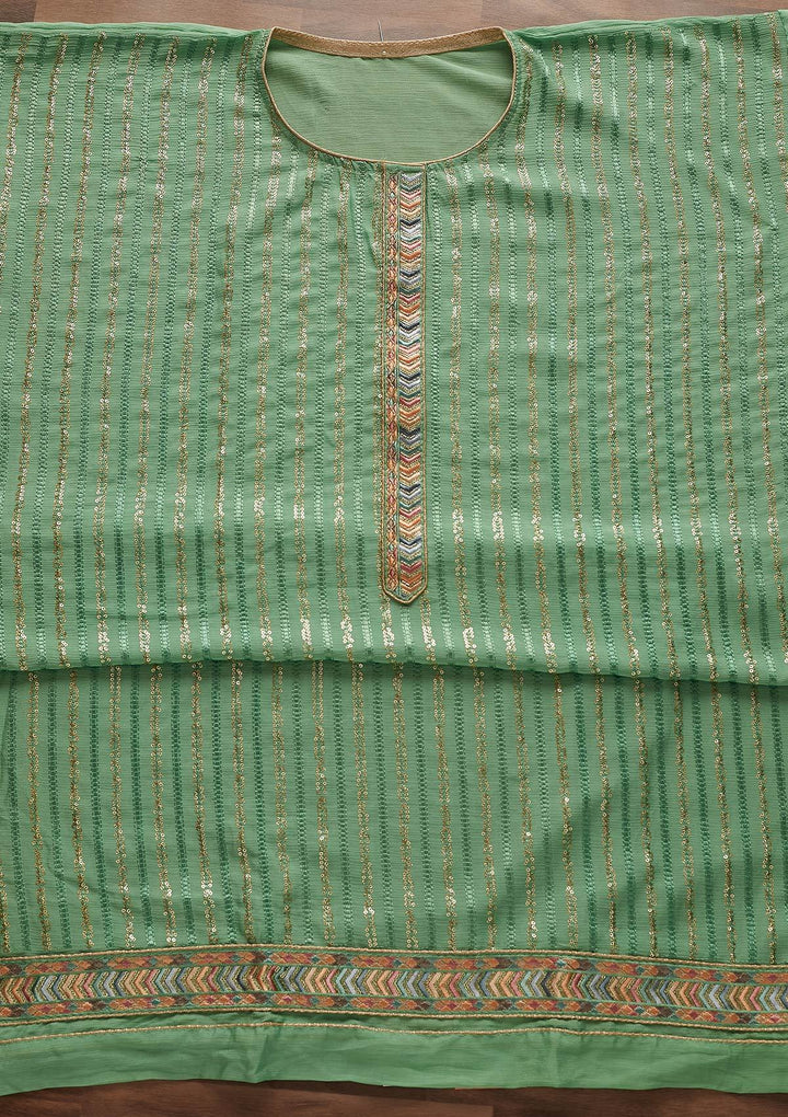 Sea Green Sequins Georgette Designer Unstitched Salwar Suit - Koskii