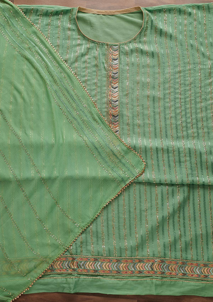 Sea Green Sequins Georgette Designer Unstitched Salwar Suit - Koskii