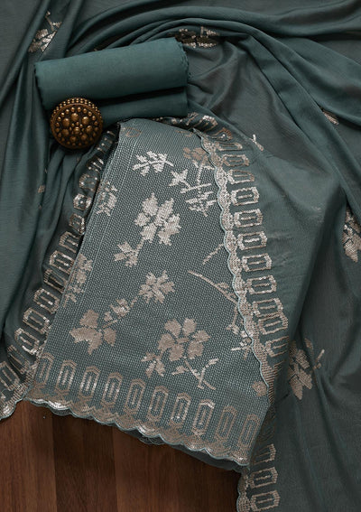 Sea Green Sequins Georgette Unstitched Salwar Suit- Koskii