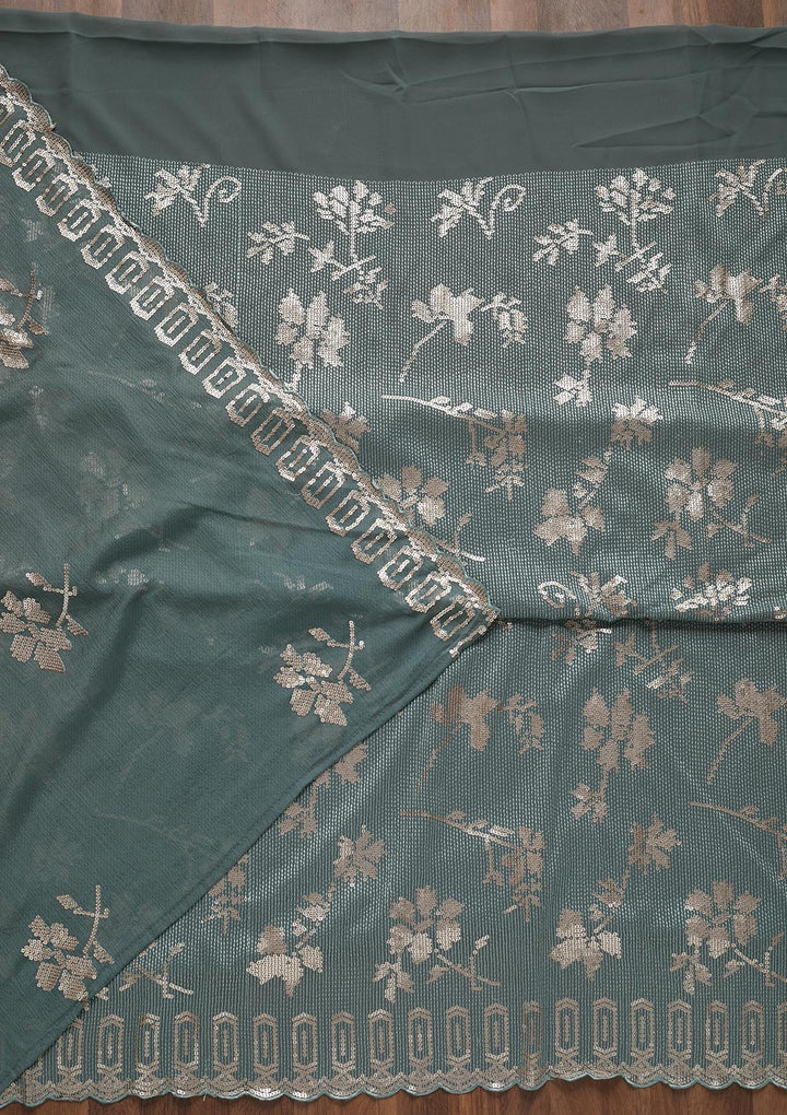 Sea Green Sequins Georgette Unstitched Salwar Suit - Koskii