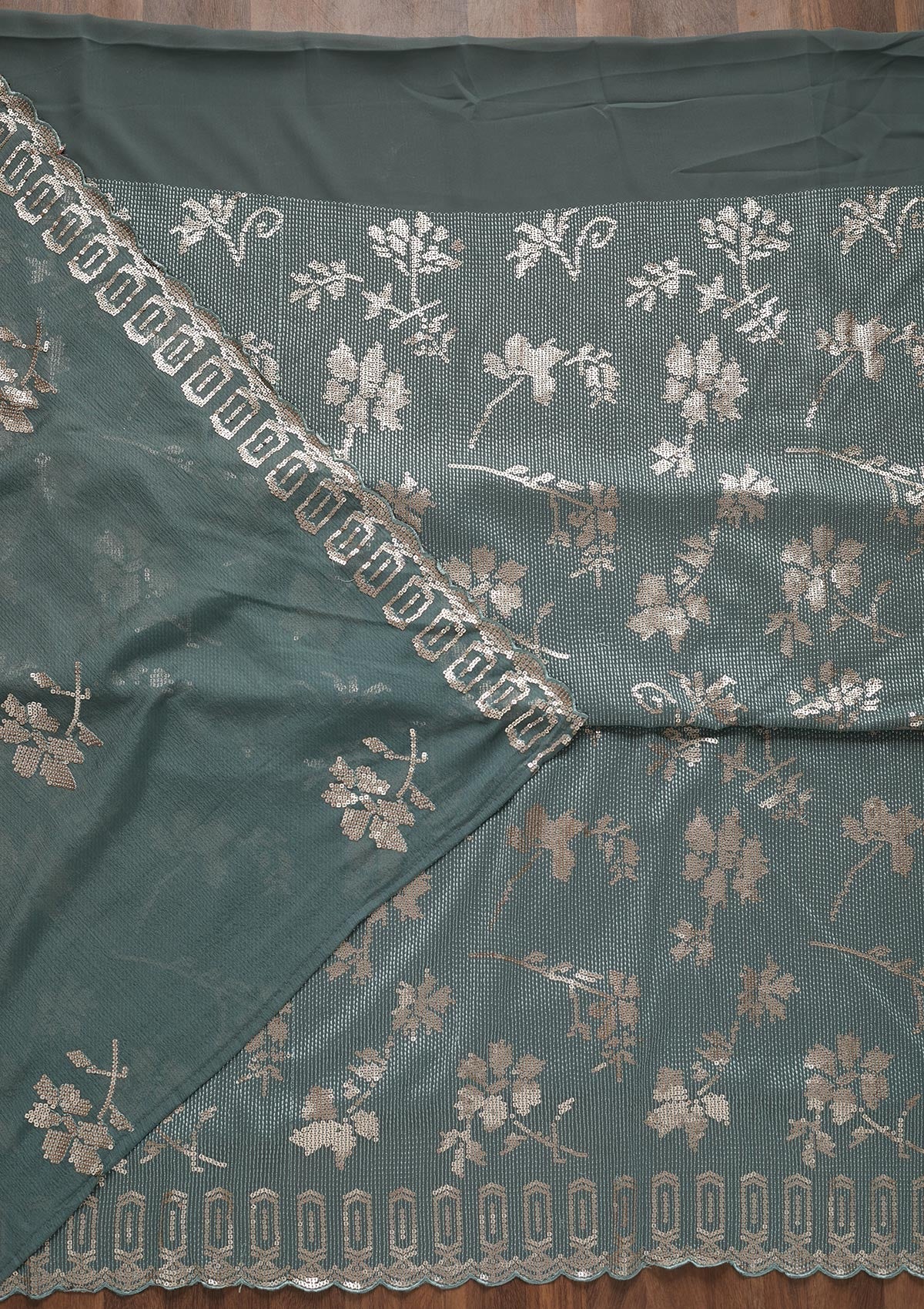 Sea Green Sequins Georgette Unstitched Salwar Suit - Koskii