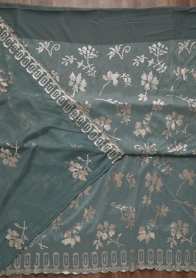 Sea Green Sequins Georgette Unstitched Salwar Suit - Koskii