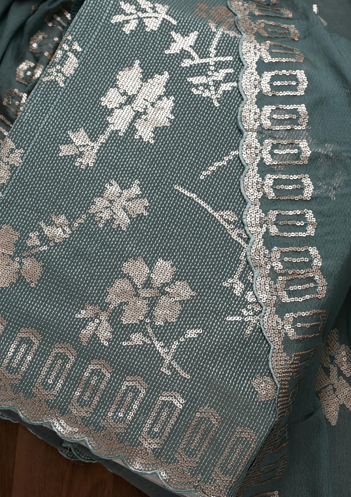 Sea Green Sequins Georgette Unstitched Salwar Suit - Koskii