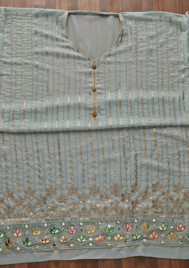 Sea Green Sequins Georgette Designer Unstitched Salwar Suit - Koskii