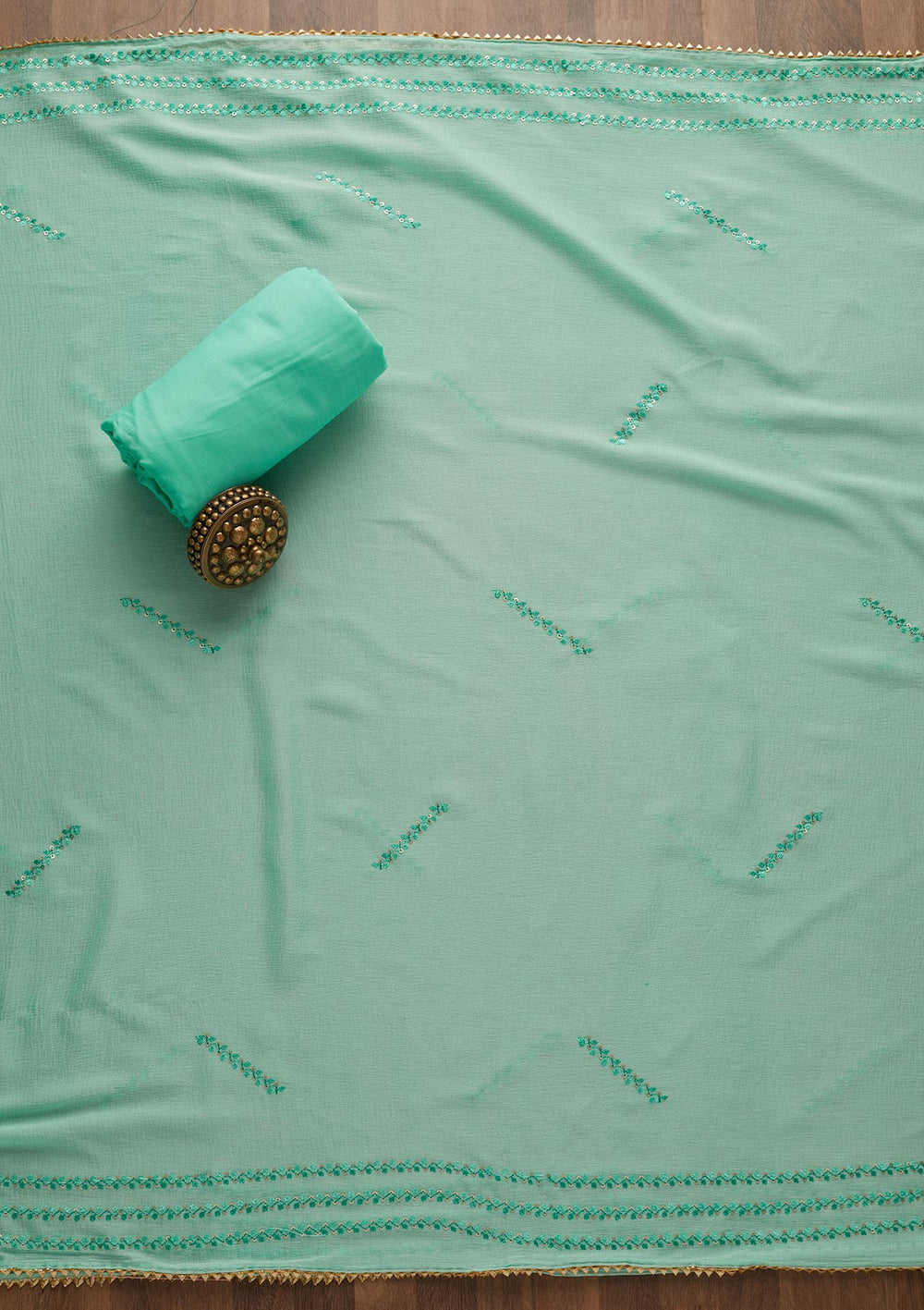 Sea Green Sequins Georgette Unstitched Salwar Suit-Koskii