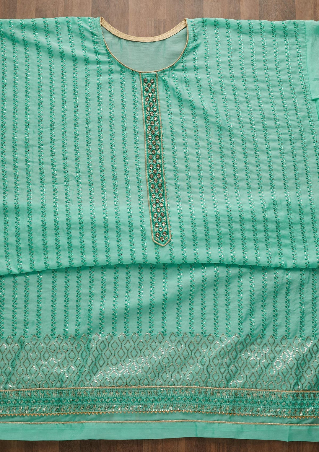 Sea Green Sequins Georgette Unstitched Salwar Suit-Koskii