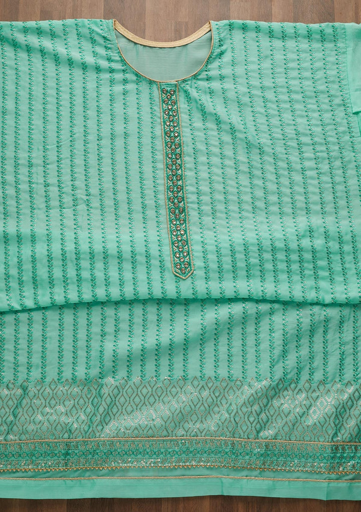 Sea Green Sequins Georgette Unstitched Salwar Suit-Koskii