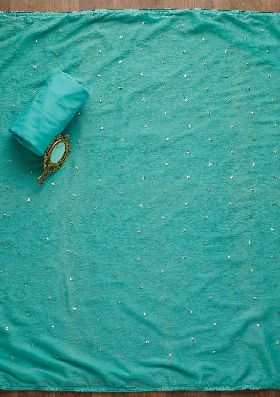 Sea Green Sequins Georgette Unstitched Salwar Suit-Koskii