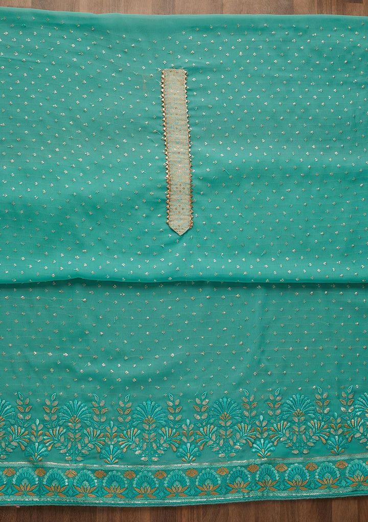 Sea Green Sequins Georgette Unstitched Salwar Suit-Koskii