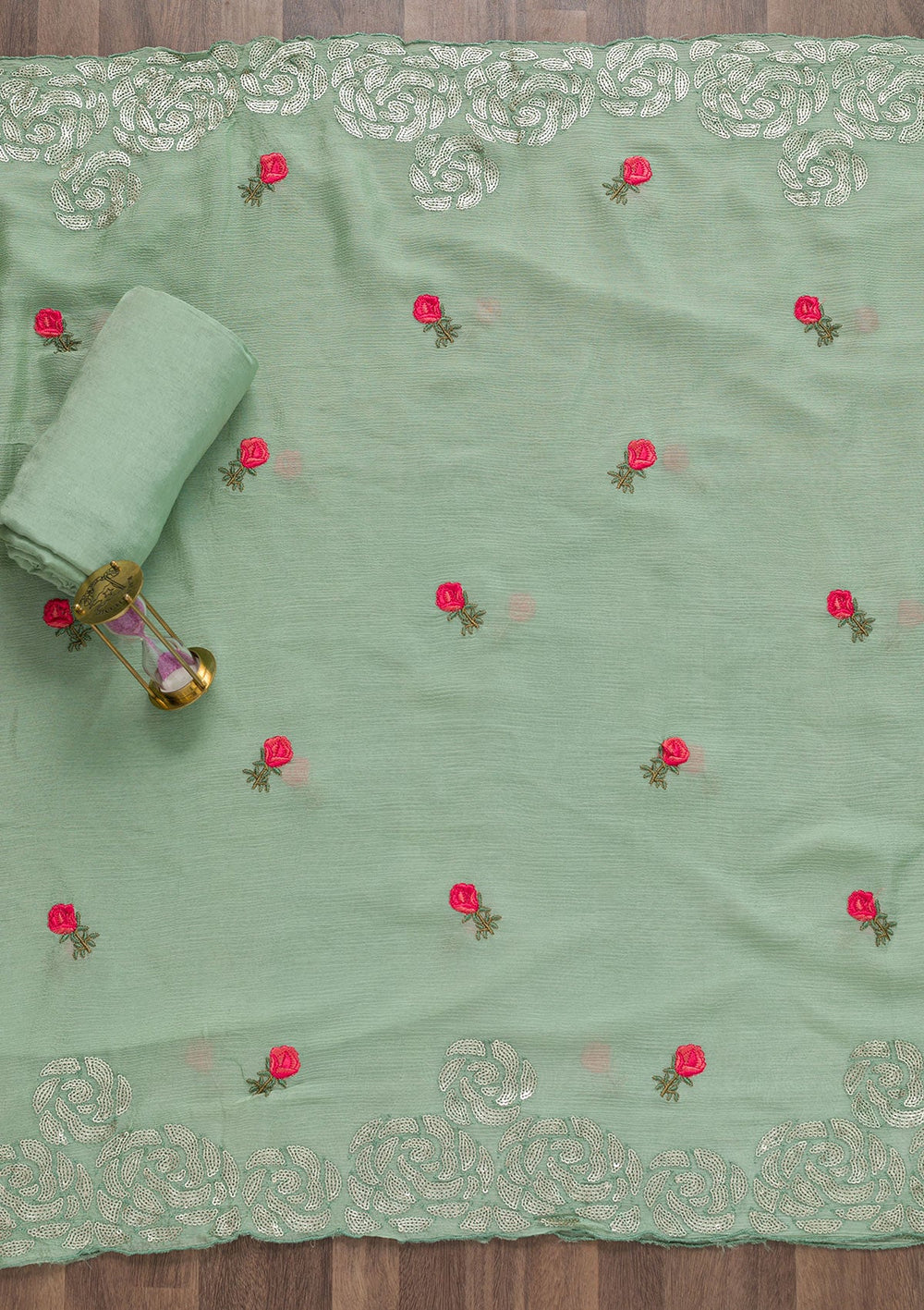 Sea Green Sequins Georgette Semi-Stitched Salwar Suit-Koskii