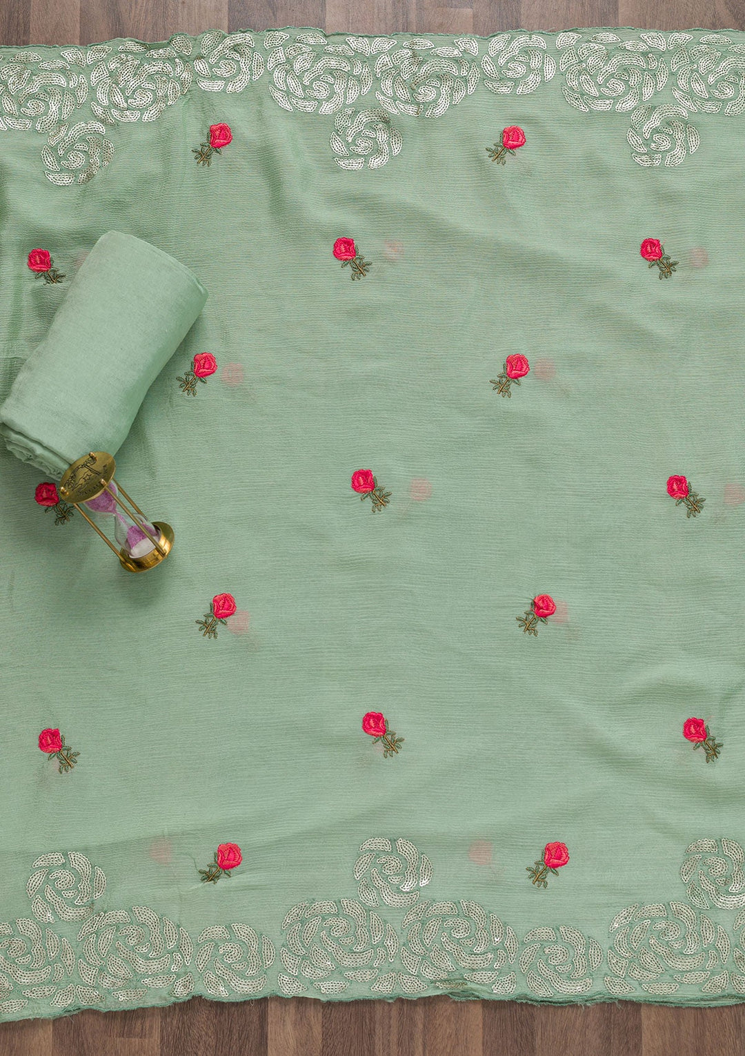 Sea Green Sequins Georgette Semi-Stitched Salwar Suit-Koskii
