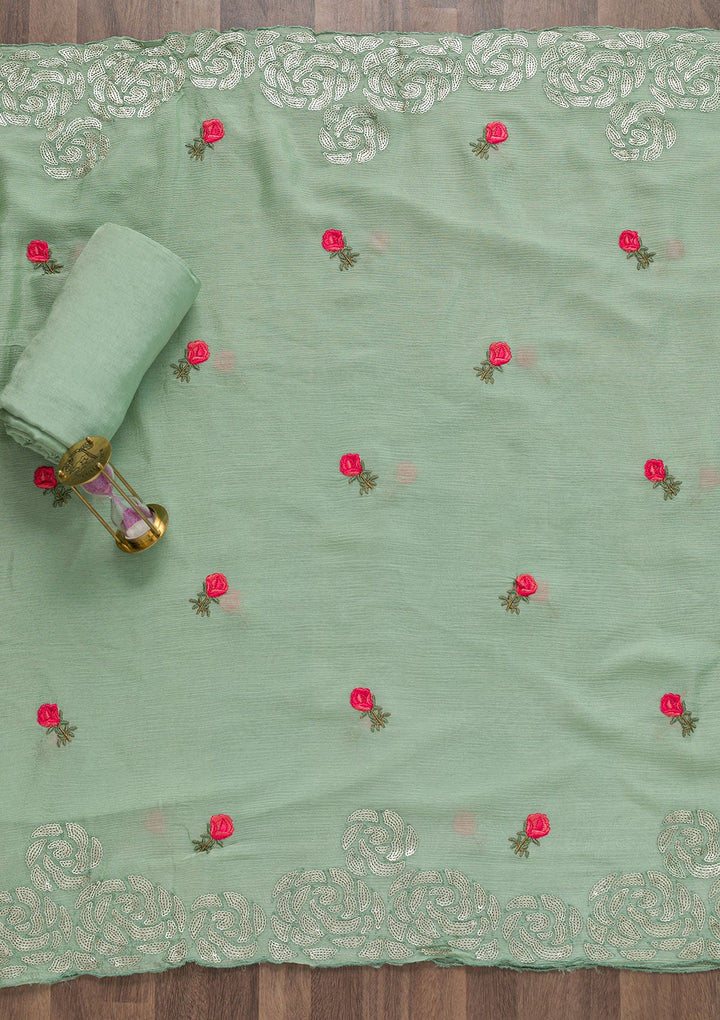Sea Green Sequins Georgette Semi-Stitched Salwar Suit-Koskii