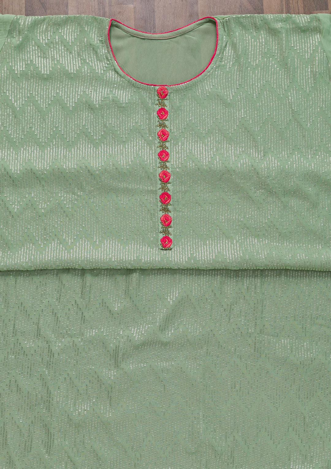 Sea Green Sequins Georgette Semi-Stitched Salwar Suit-Koskii