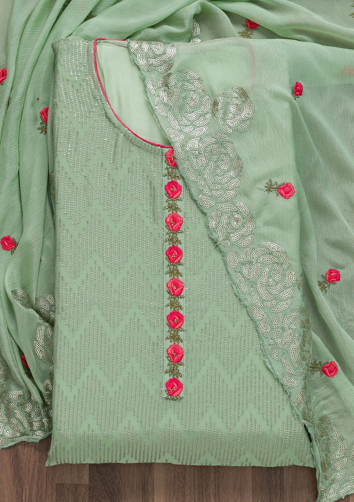 Sea Green Sequins Georgette Semi-Stitched Salwar Suit-Koskii
