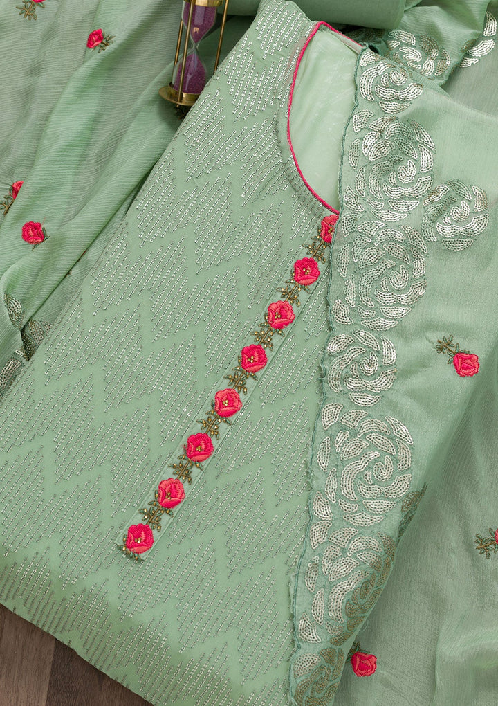 Sea Green Sequins Georgette Semi-Stitched Salwar Suit-Koskii