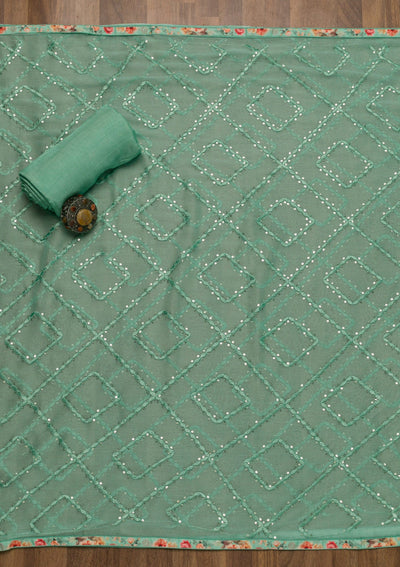 Sea Green Sequins Georgette Unstitched Salwar Suit-Koskii