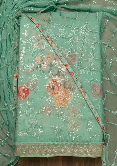 Sea Green Sequins Georgette Unstitched Salwar Suit-Koskii