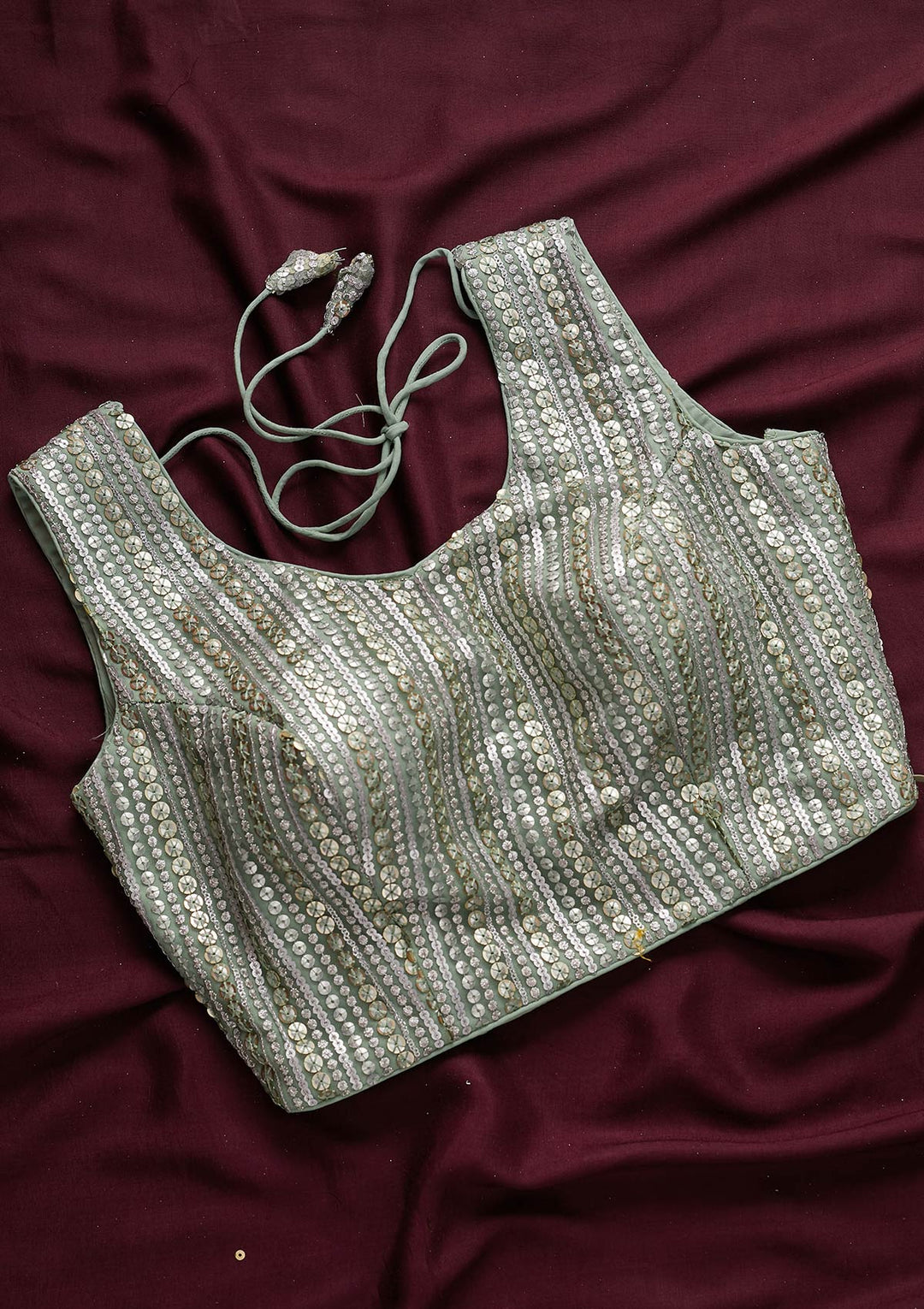 Sea Green Sequins Net Designer Blouse - koskii