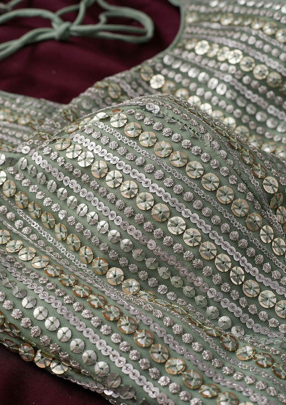 Sea Green Sequins Net Designer Blouse - koskii