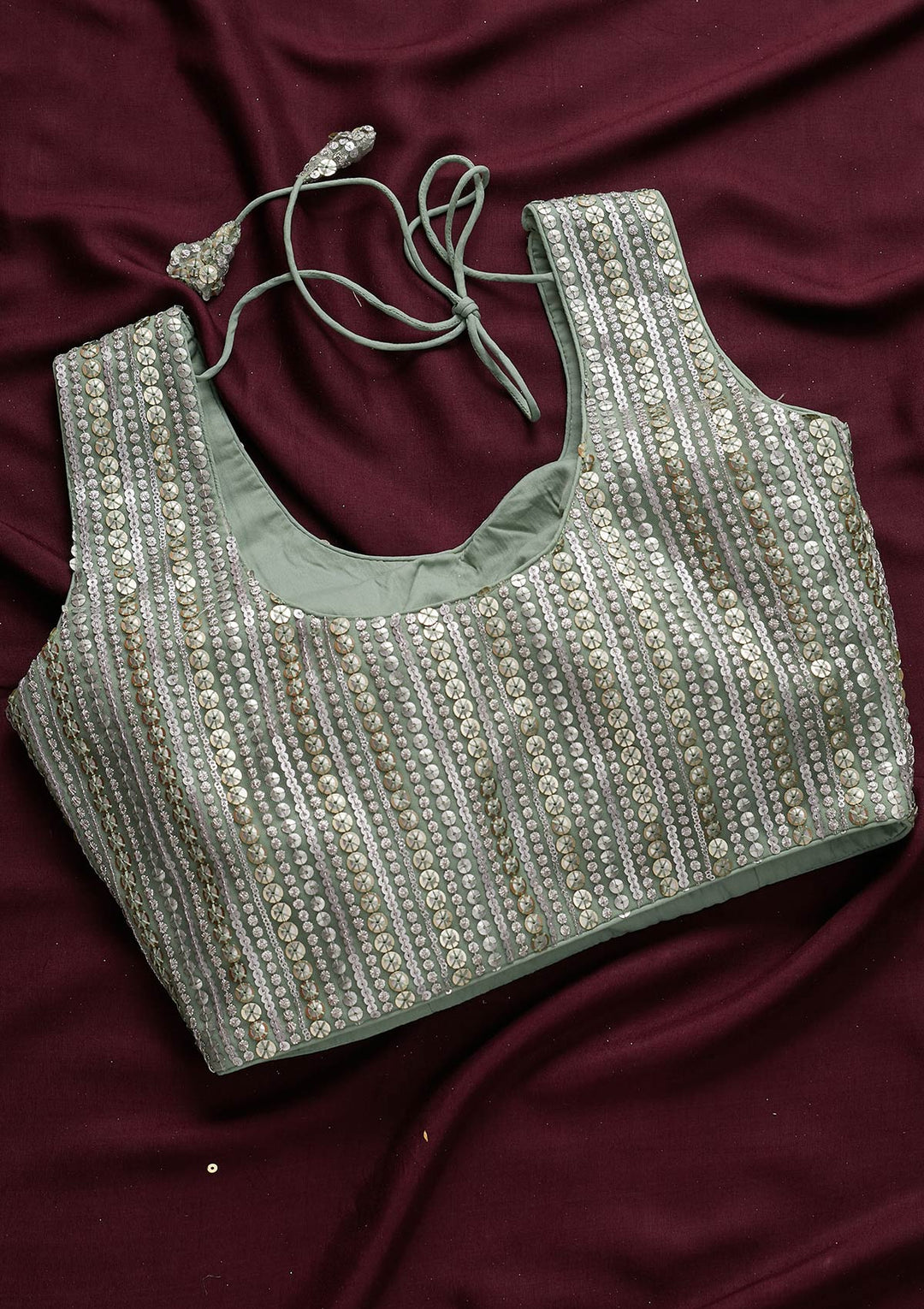 Sea Green Sequins Net Designer Blouse - koskii