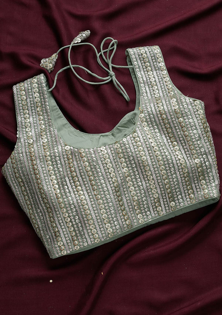 Sea Green Sequins Net Designer Blouse - koskii