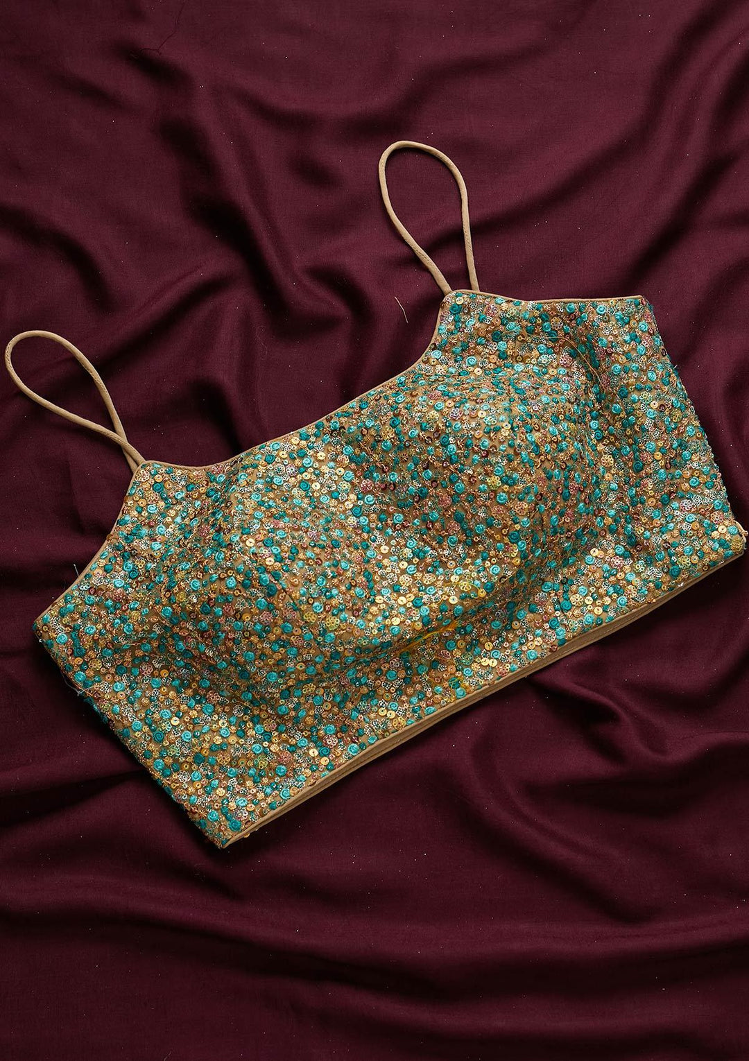 Sea Green Sequins Net Designer Blouse - koskii