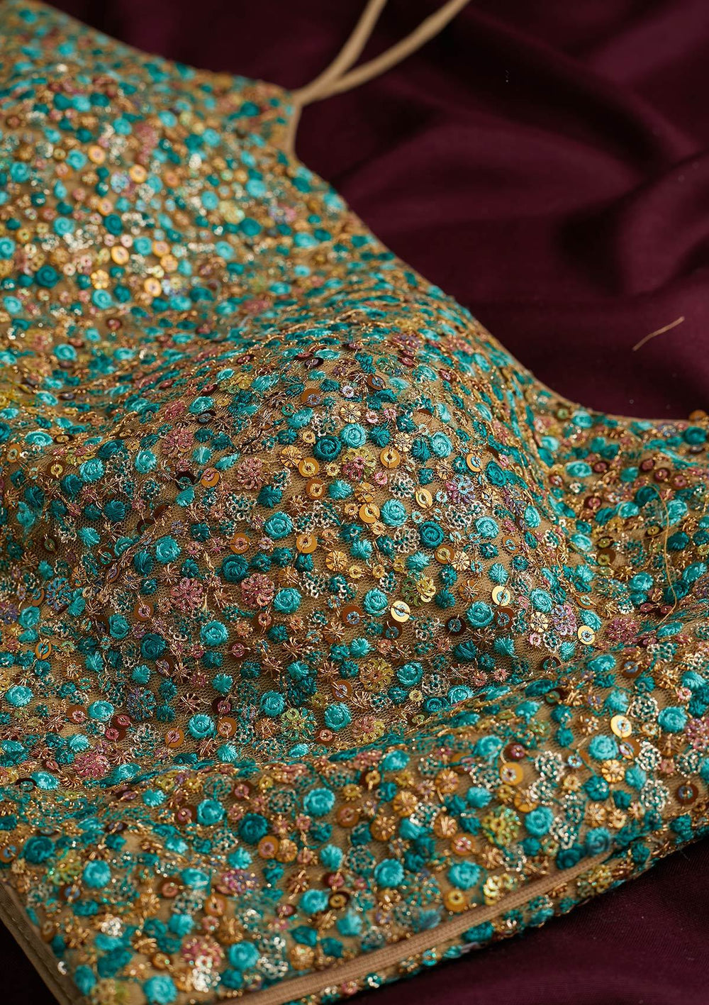 Sea Green Sequins Net Designer Blouse - koskii