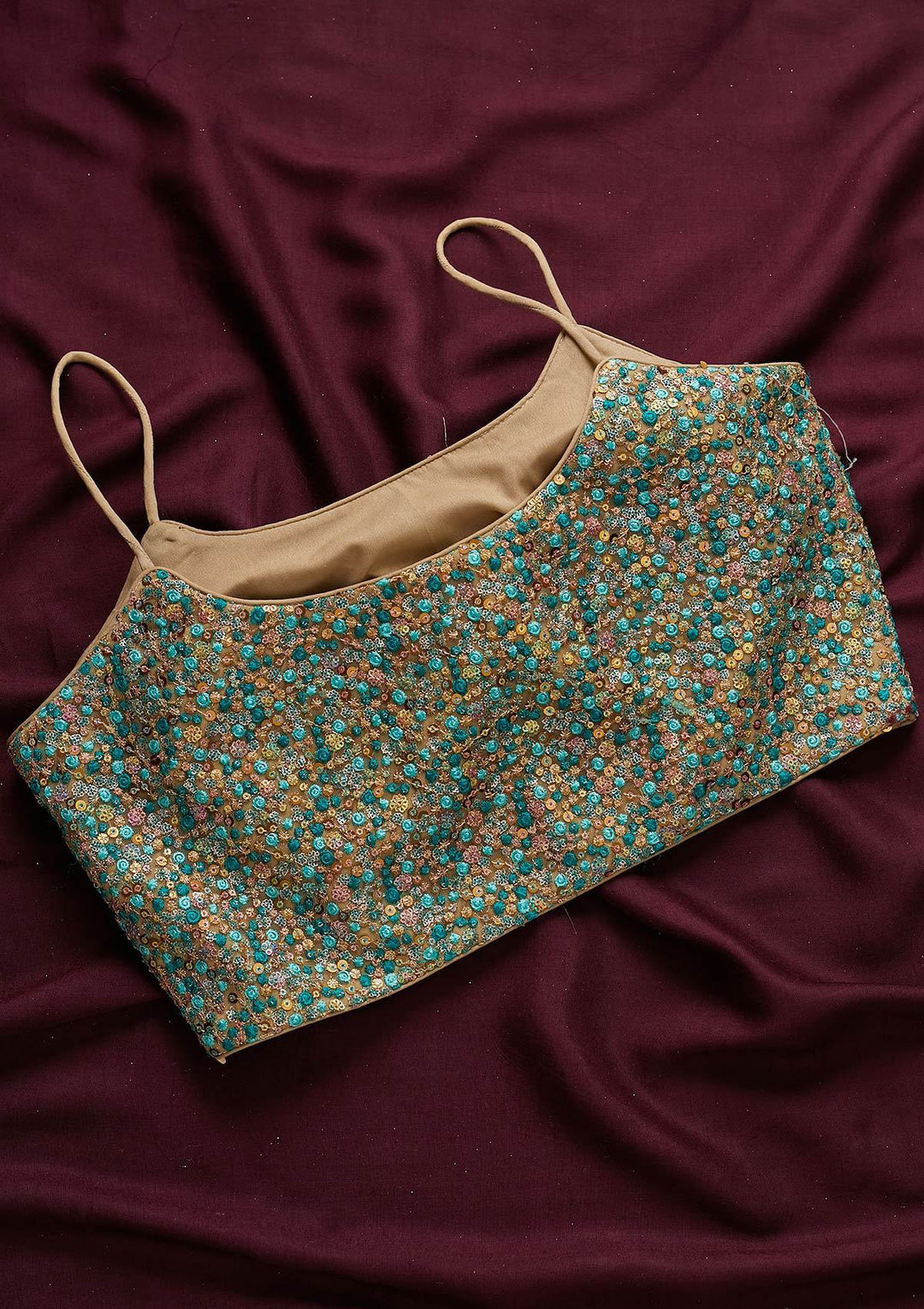 Sea Green Sequins Net Designer Blouse - koskii