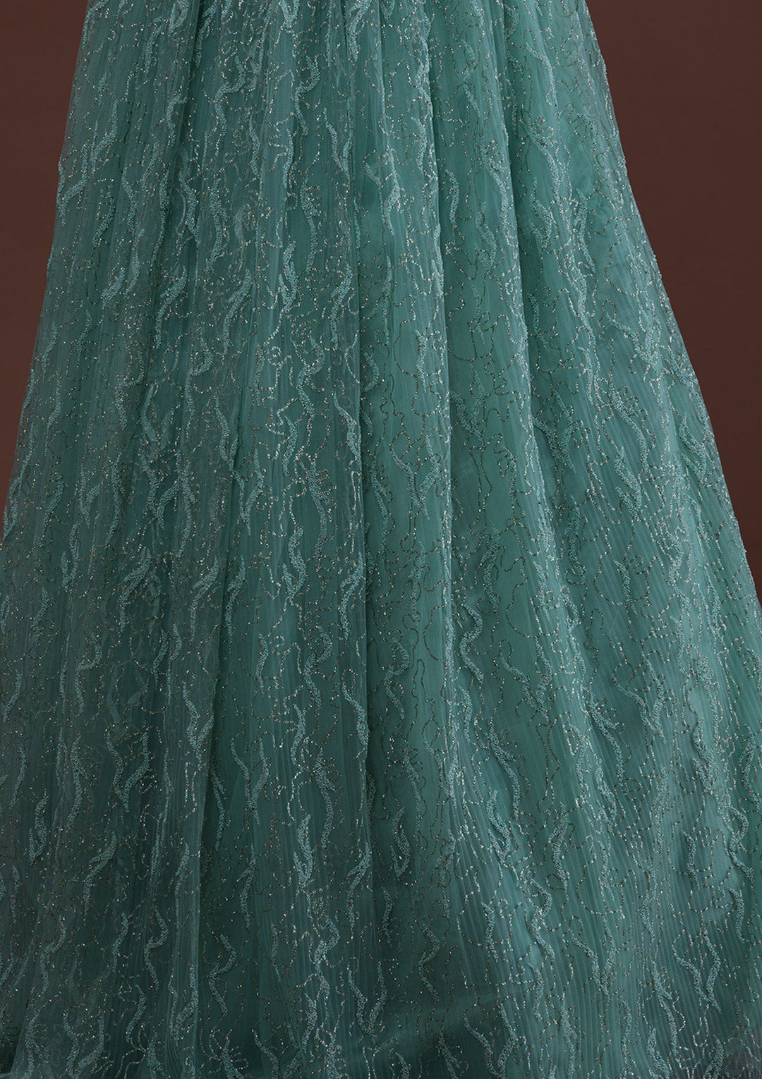 Sea Green Sequins Net Readymade Lehenga-Koskii