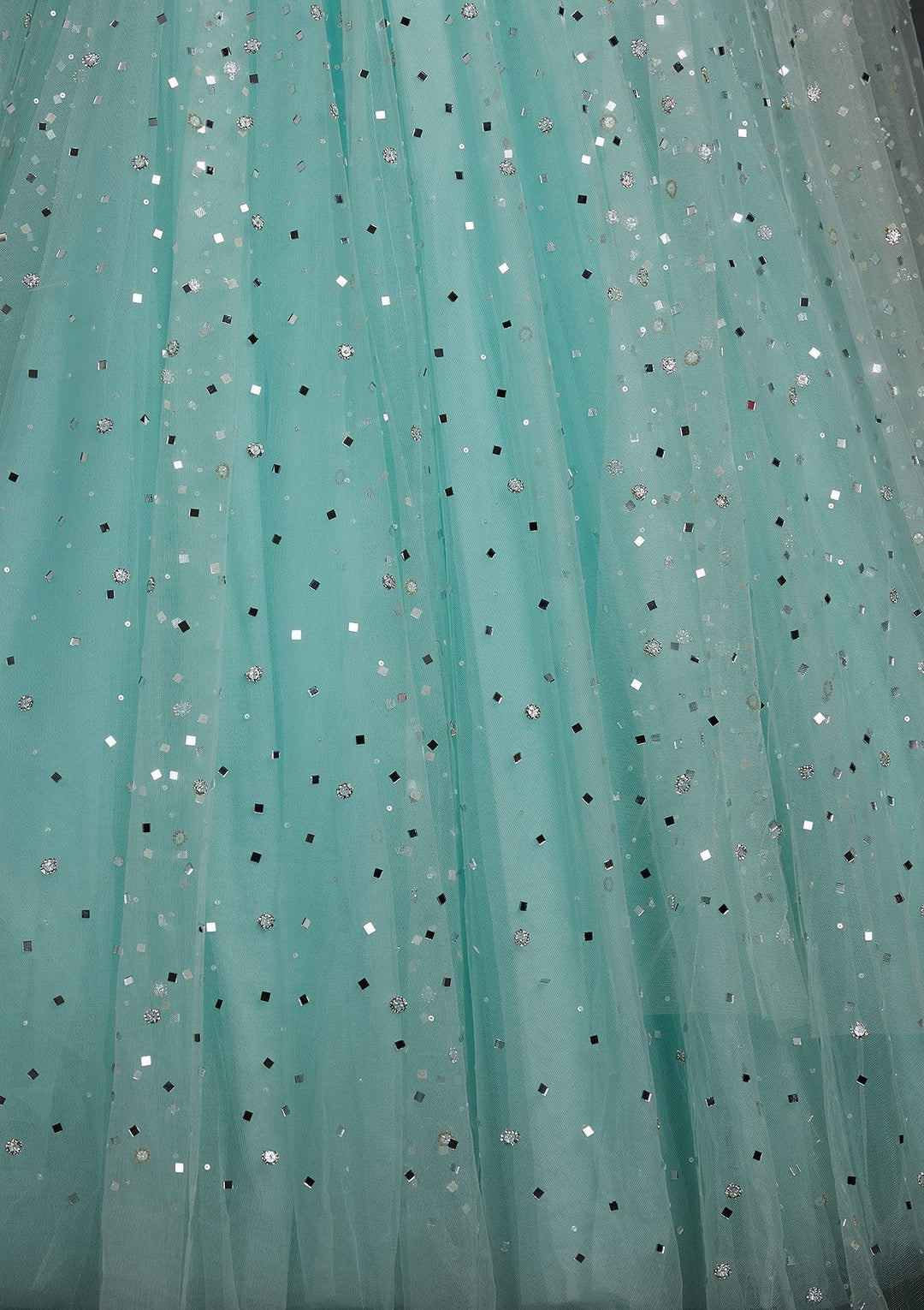 Sea Green Sequins Net Designer Gown - koskii