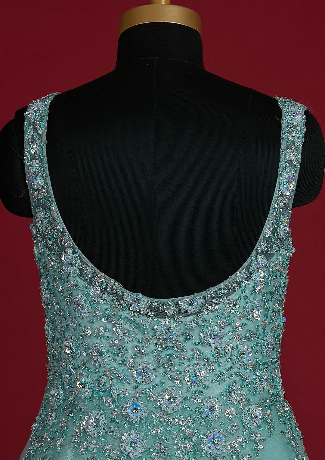 Sea Green Sequins Net Designer Gown - koskii