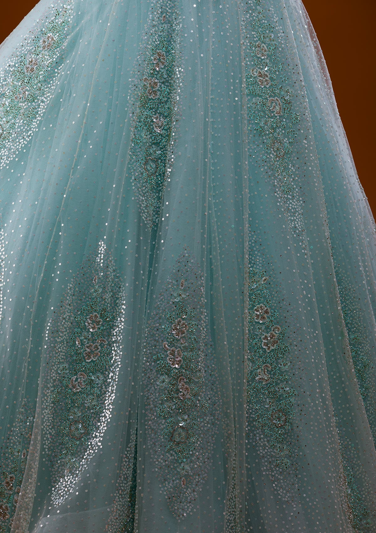 Sea Green Sequins Net Designer Gown-Koskii