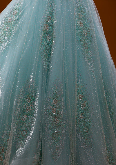 Sea Green Sequins Net Designer Gown-Koskii