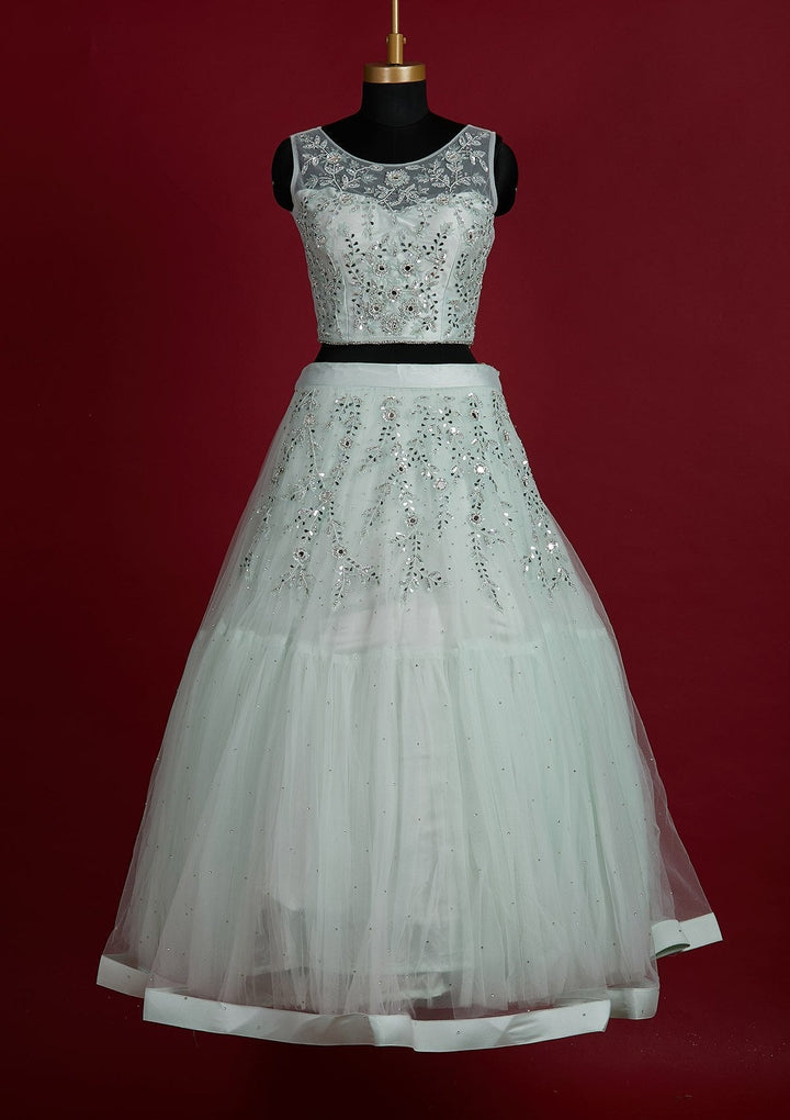 Sea Green Sequins Net Designer Lehenga - Koskii