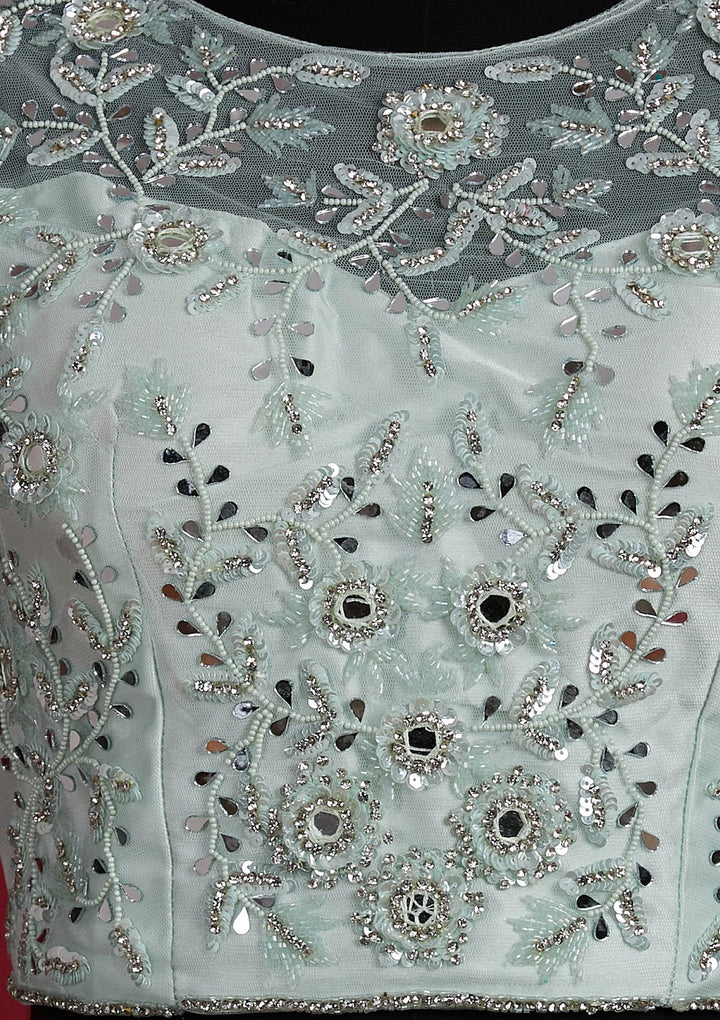 Sea Green Sequins Net Designer Lehenga - Koskii