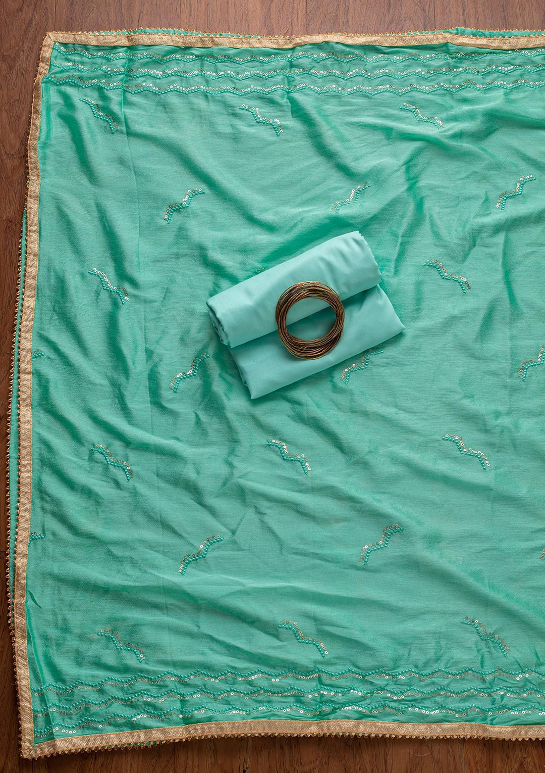 Sea Green Sequins Semi Crepe Designer Unstitched Salwar Suit - koskii