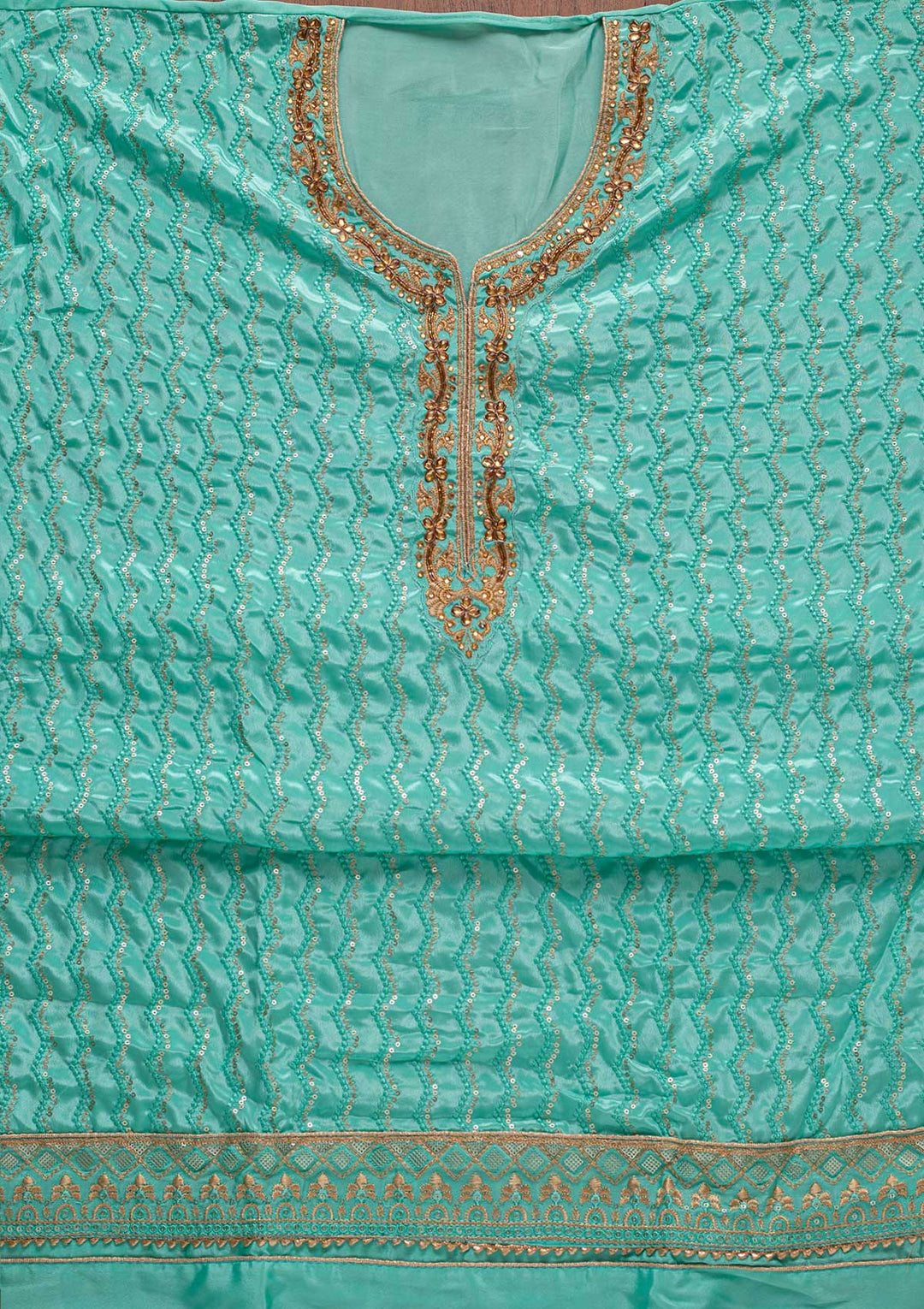 Sea Green Sequins Semi Crepe Designer Unstitched Salwar Suit - koskii