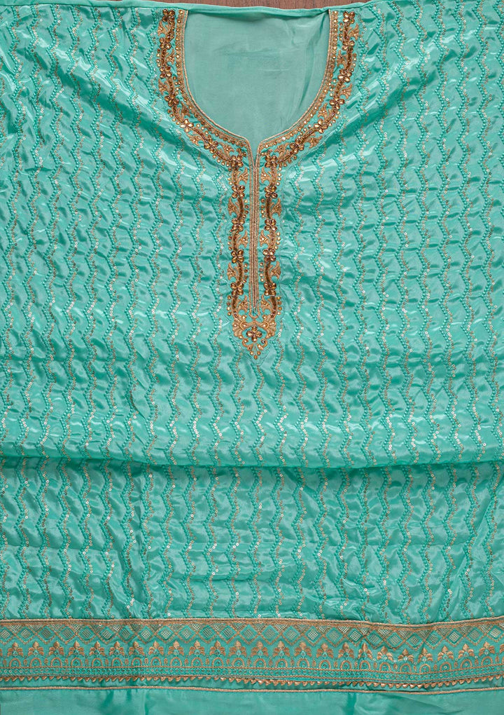Sea Green Sequins Semi Crepe Designer Unstitched Salwar Suit - koskii