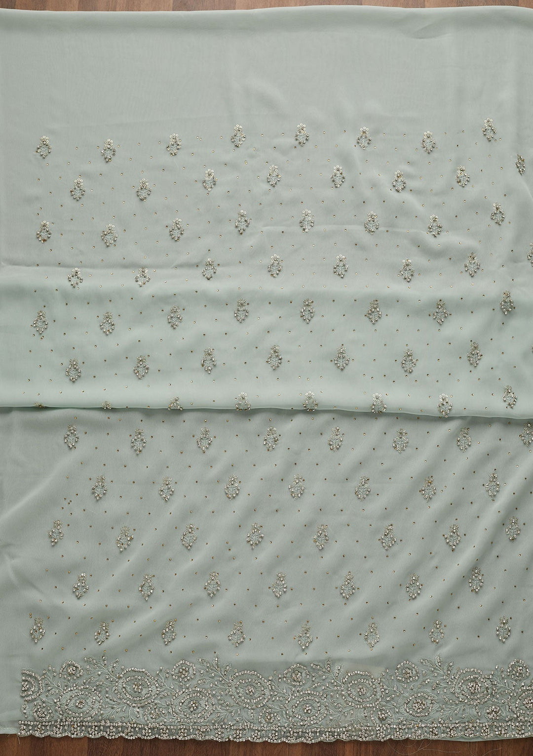 Sea Green Silver Stonework Georgette Unstitched Salwar Suit-Koskii