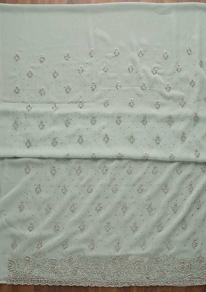 Sea Green Silver Stonework Georgette Unstitched Salwar Suit-Koskii