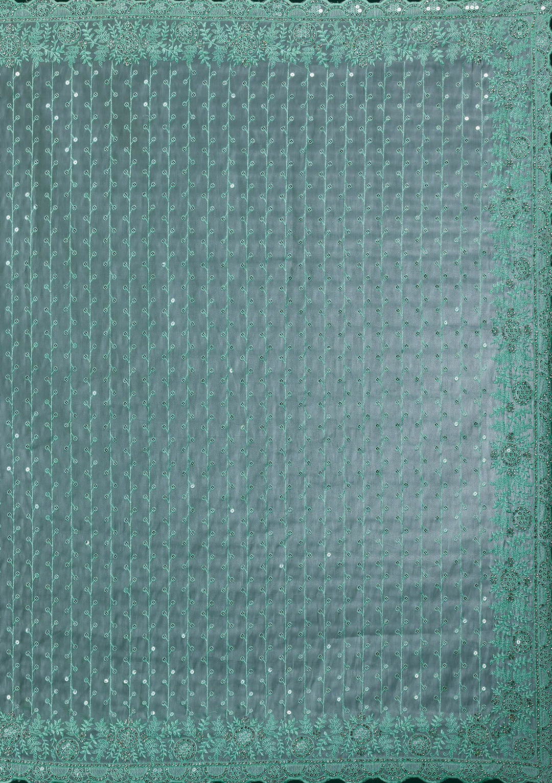 Sea Green Silver Stonework Georgette Saree-Koskii